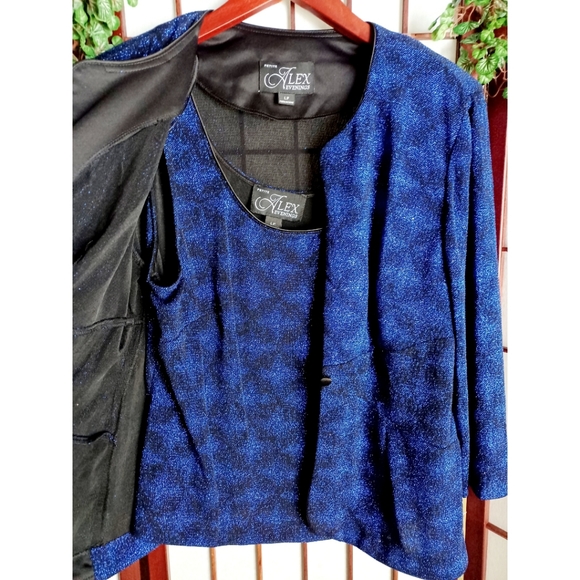 Alex Evenings 1 Button Glitter Twinset - Blk/Royal - Picture 10 of 15